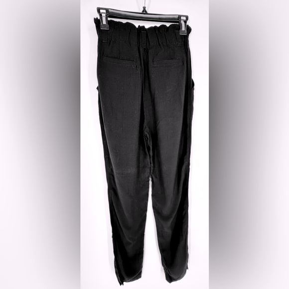 UK style French connection black high waisted paper bag pull on pants w/ pockets - Picture 2 of 8